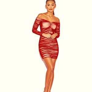 House of  CB London Fifi Wine Red bodycon stretch ruched mini dress. L NWT